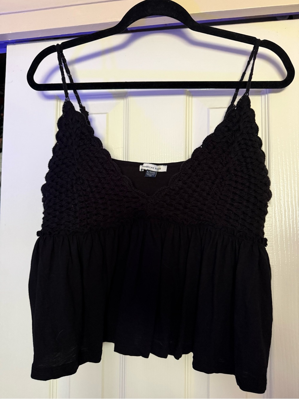 American Eagle Outfitters Black Crochet-Detail Cropped Camisole